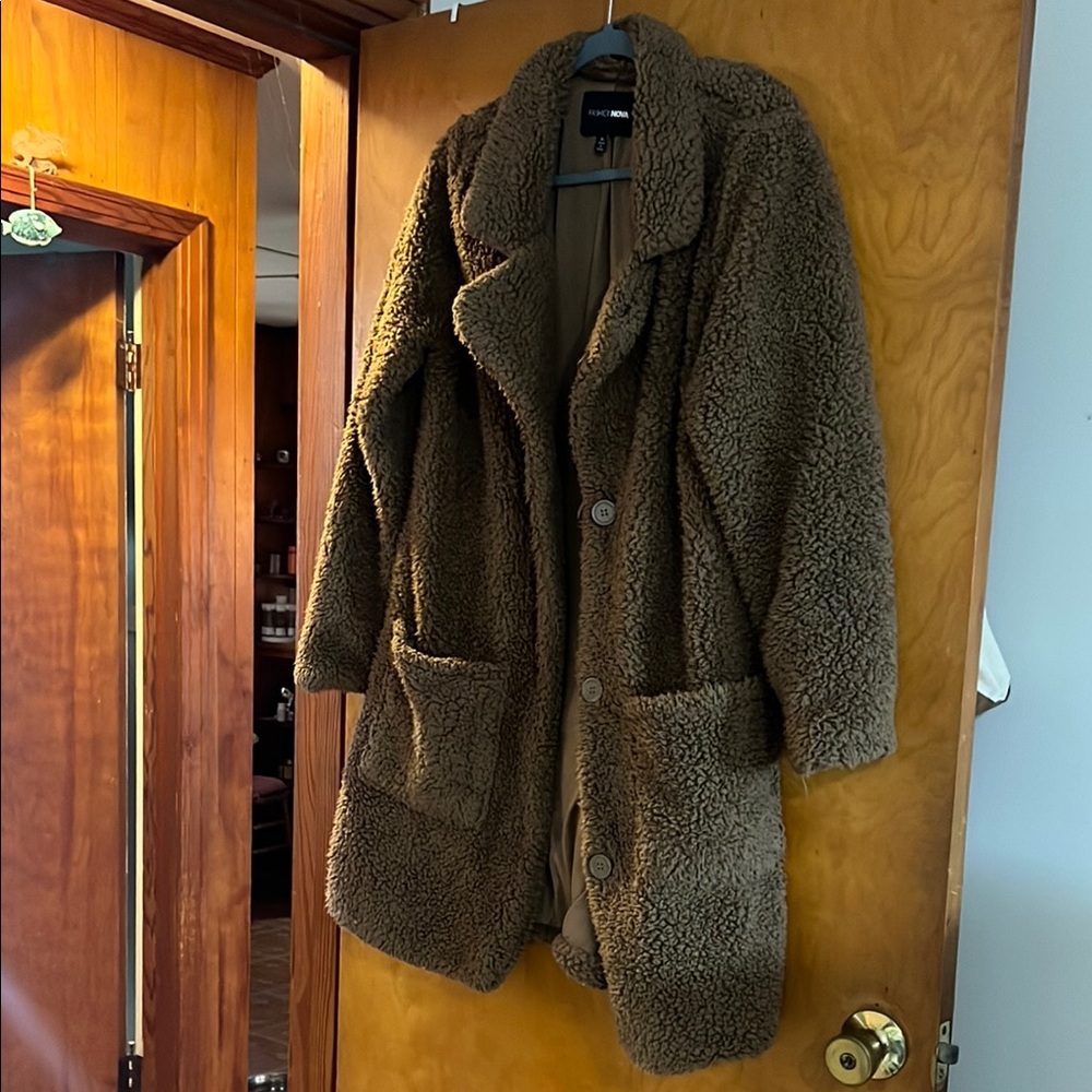 Fashionova Brown Long Teddy Jacket